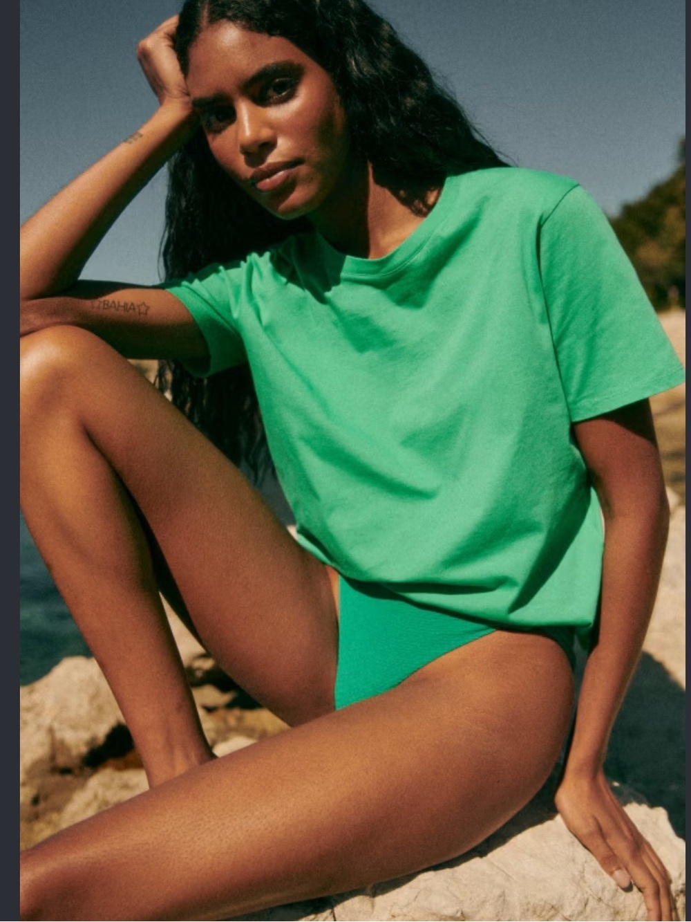 Sezane Conrad Cotton Short Sleeve Tee in Sea Green